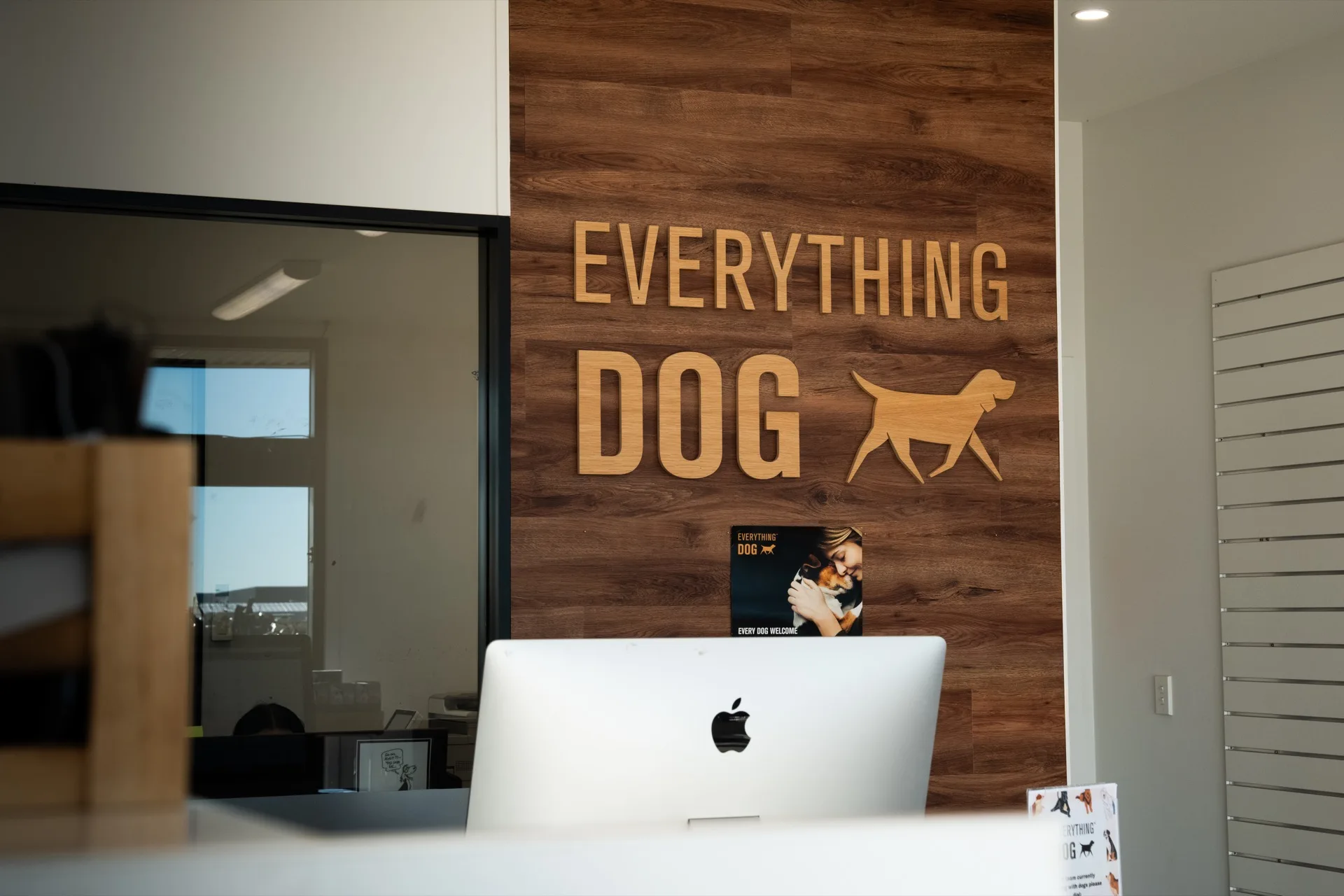 Everything Dog interior reception signage by Universal Sign Co